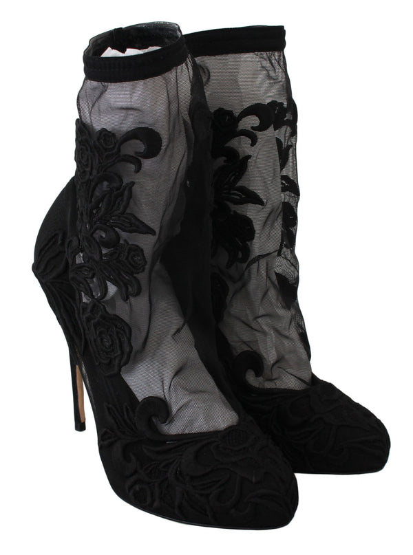 Dolce &amp; Gabbana Black Roses Stiletto-saappaat Sukat Kengät