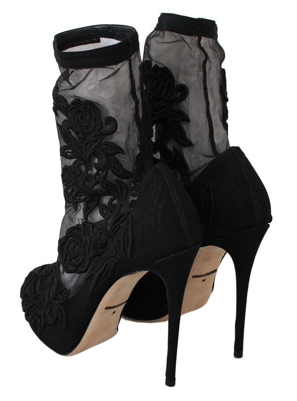 Dolce &amp; Gabbana Black Roses Stiletto-saappaat Sukat Kengät