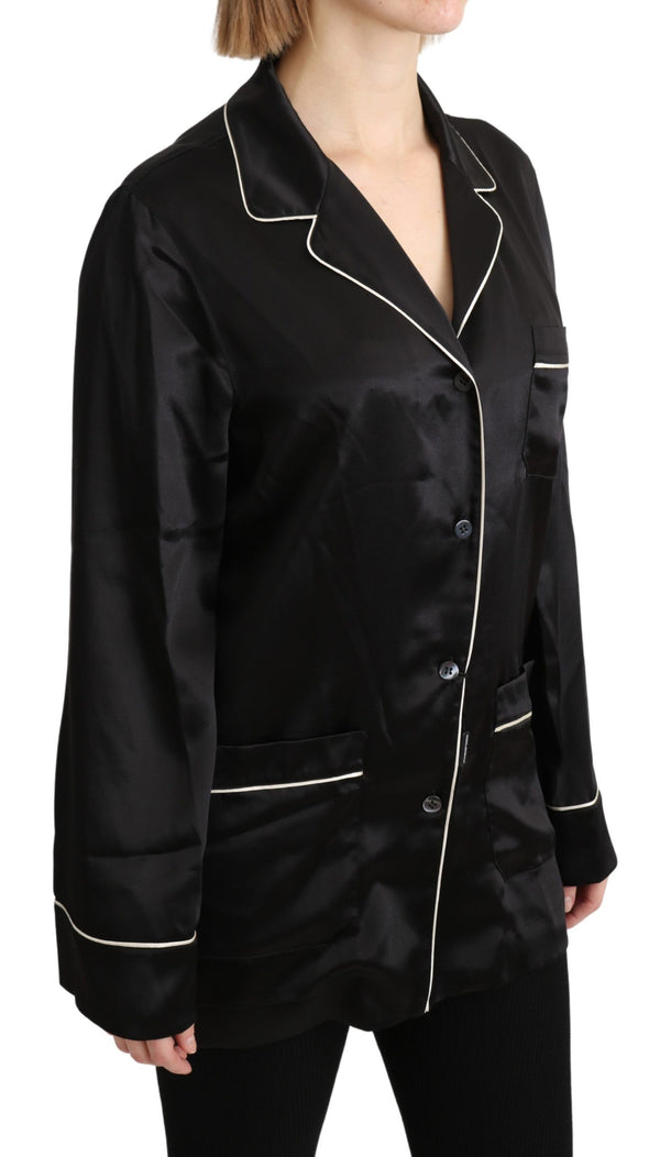 Dolce &amp; Gabbana Black Shirt Silk Stretch Top Pusero