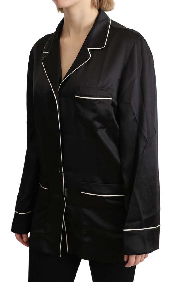 Dolce &amp; Gabbana Black Shirt Silk Stretch Top Pusero