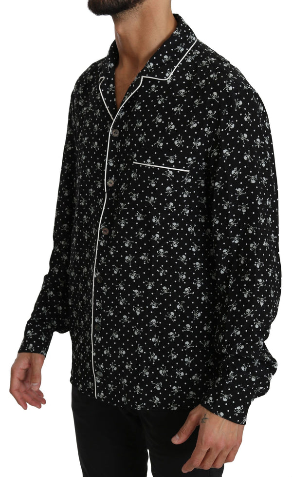 Dolce &amp; Gabbana Black Skull Print Silk Sleepwear paita