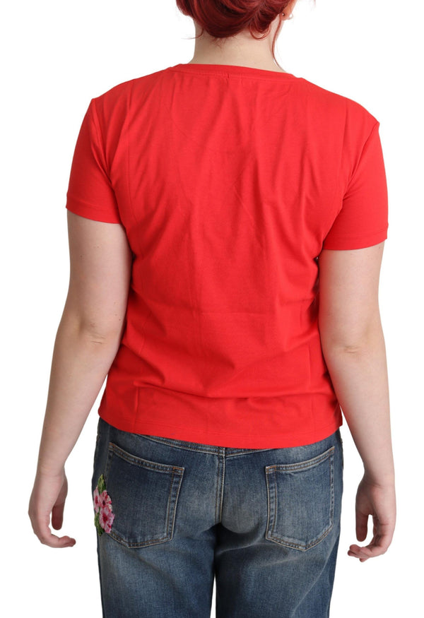 Moschino Red Cotton Swim Graphic Triangle Print T-paita