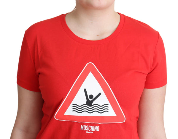 Moschino Red Cotton Swim Graphic Triangle Print T-paita