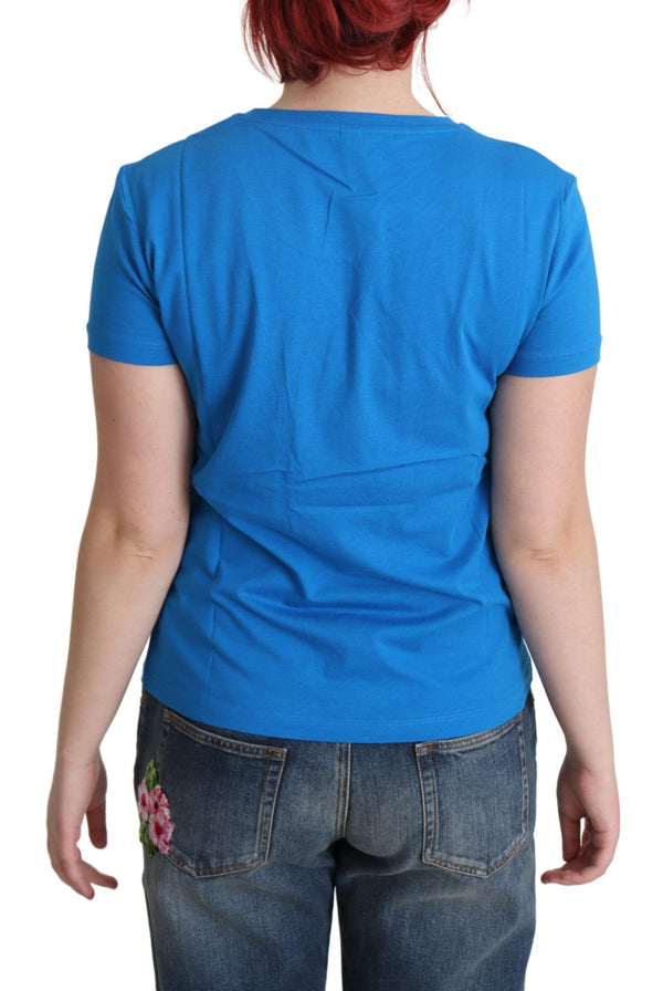 Moschino Blue Printed Cotton Short Sleeves Tops T-paita
