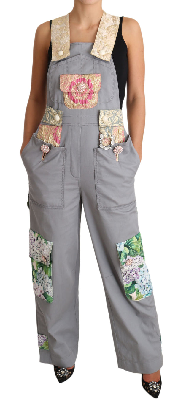 Dolce &amp; Gabbana Grey Overall Farkut Harmaa Denim Crystal Hortensia