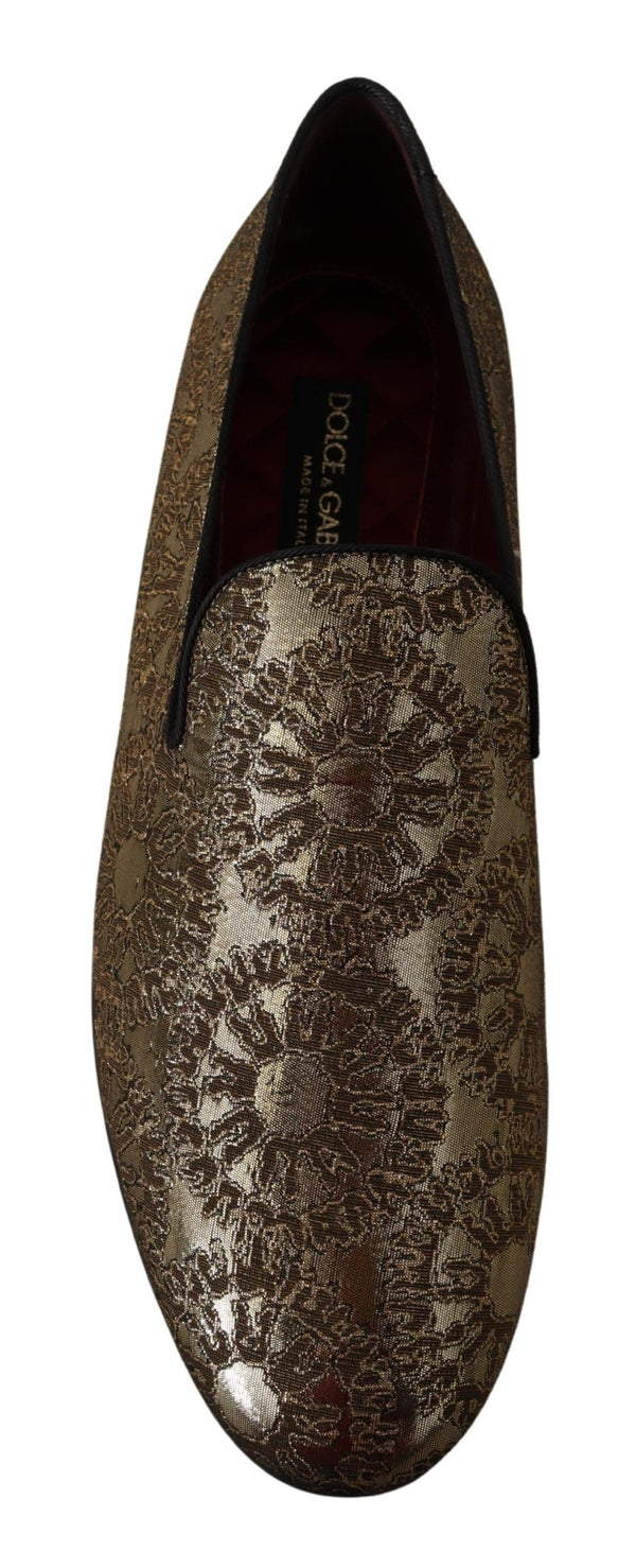 Dolce &amp; Gabbana Gold Jacquard Flats Miesten Loafers -kengät