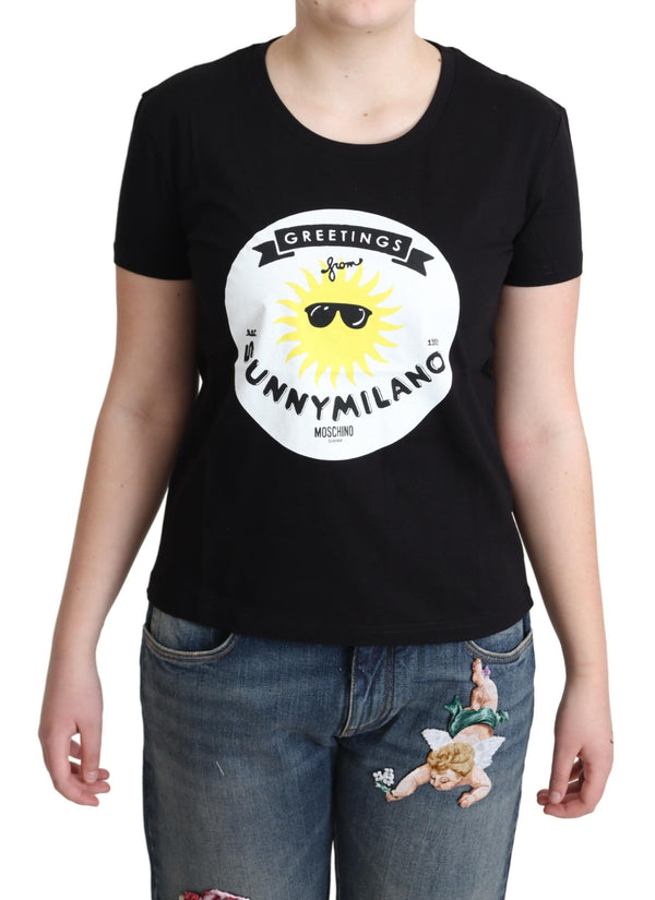 Moschino Black Cotton Sunny Milano Print T-paita