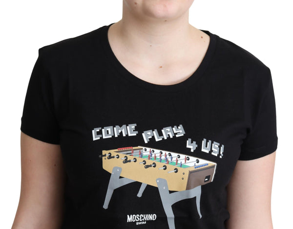 Moschino Black Cotton Come Play 4 Us Print Tops T-paita