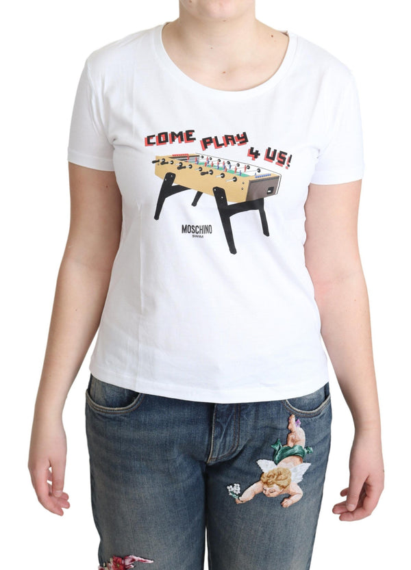 Moschino White Cotton Come Play 4 Us Print Tops T-paita