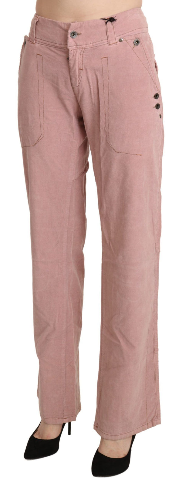 Ermanno Scervino vaaleanpunaiset korkeavyötäröiset suorat puuvillaiset housut