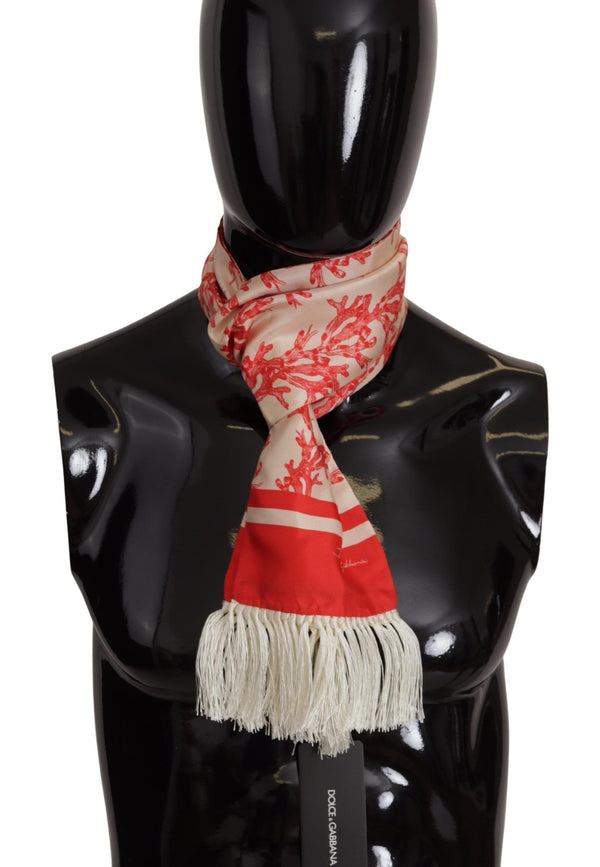 Dolce &amp; Gabbana White Red Coral Print Shawl Wrap hapsuhuivi