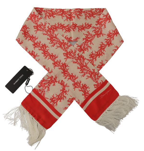 Dolce &amp; Gabbana White Red Coral Print Shawl Wrap hapsuhuivi