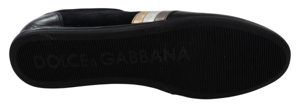 Dolce &amp; Gabbana Black Logo Nahkaiset Casual Scarpe -lenkkarit