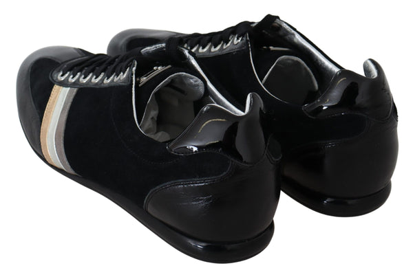 Dolce &amp; Gabbana Black Logo Nahkaiset Casual Scarpe -lenkkarit