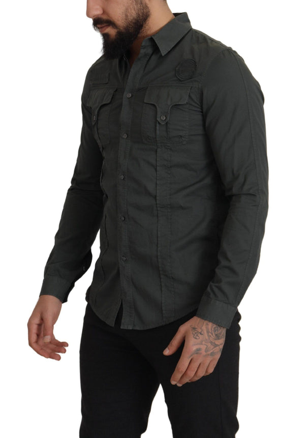 GF Ferre Sleek Dark Gray Cotton Casual Shirt