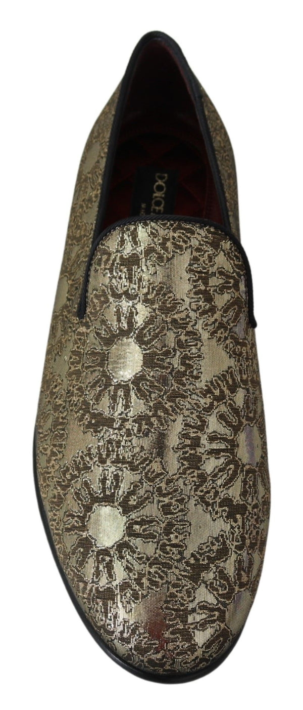 Dolce &amp; Gabbana Gold Jacquard Flats Miesten Loafers -kengät