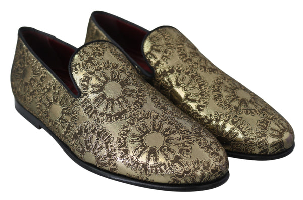 Dolce &amp; Gabbana Gold Jacquard Flats Miesten Loafers -kengät