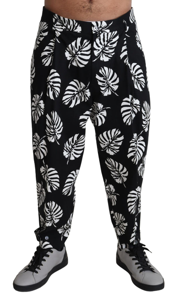 Dolce &amp; Gabbana Black Leaf Cotton Stretch -housuhousut