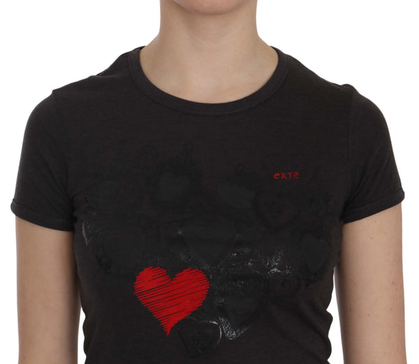 Exte Black Hearts Print Lyhythihainen Casual Shirt Top