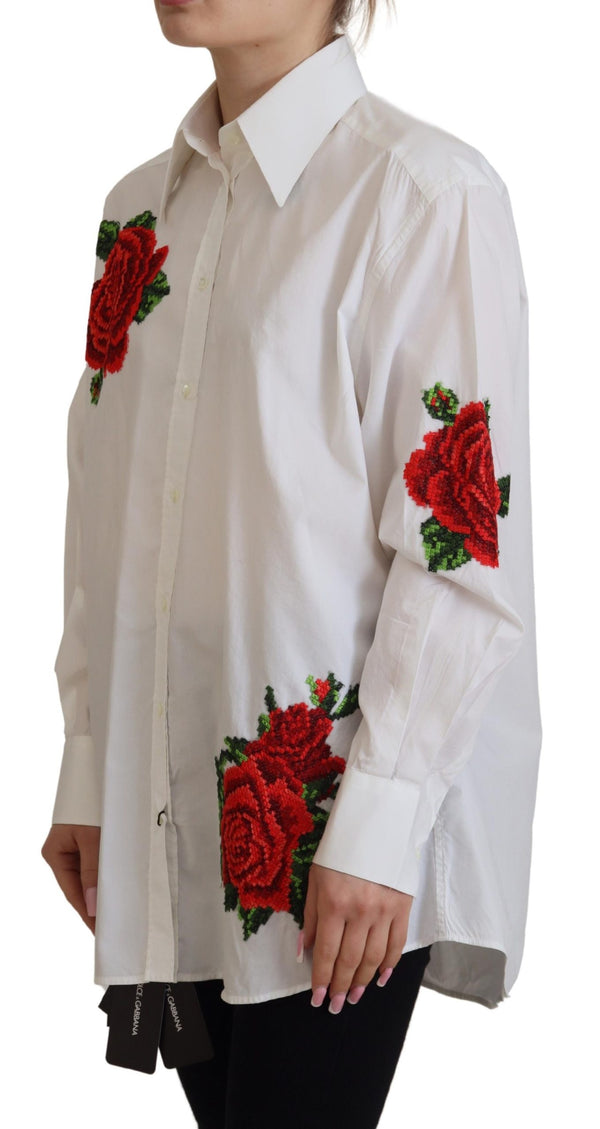 Dolce &amp; Gabbana valkoinen puuvilla kukkakirjontapaita