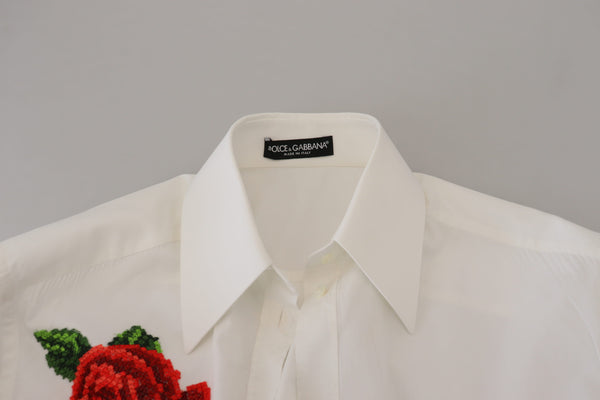 Dolce &amp; Gabbana valkoinen puuvilla kukkakirjontapaita
