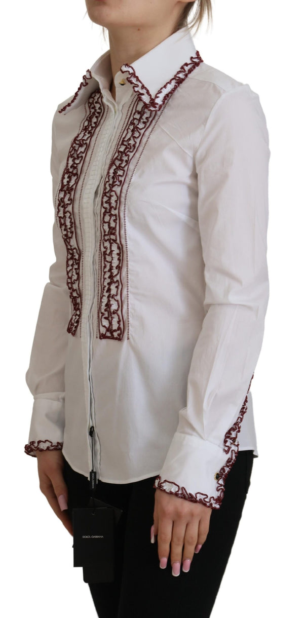 Dolce &amp; Gabbana valkoinen pitsi pitkähihainen röyhelö kauluspaita