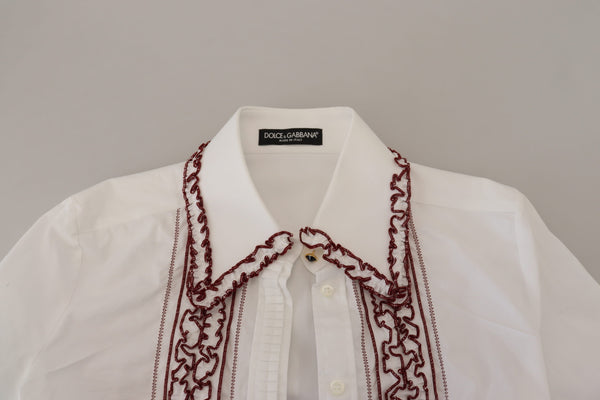 Dolce &amp; Gabbana valkoinen pitsi pitkähihainen röyhelö kauluspaita