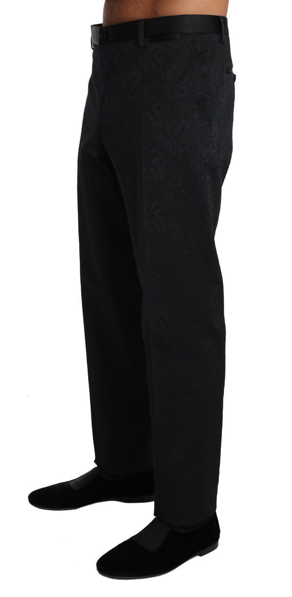 Dolce &amp; Gabbana Black Cotton Brocade -muodolliset housut