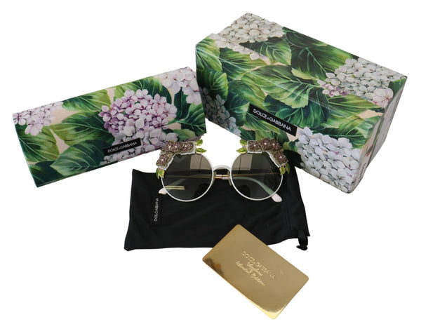 Dolce &amp; Gabbana kultaiset kukkakoristetut metallikehykset pyöreät DG2186 aurinkolasit