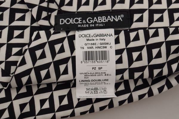 Dolce &amp; Gabbana mustavalkoinen geometrinen 100 % silkki säädettävä lisätarvikesolmio