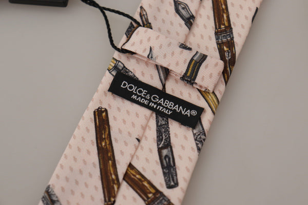 Dolce &amp; Gabbana Pink Pen Dots Print 100% silkki säädettävä kaulalisätarvikesolmio