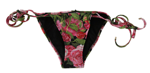 Dolce &amp; Gabbana Black Pink Rose Print Bottom Bikini -rantavaatteet