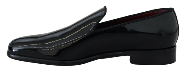 Dolce &amp; Gabbana Black Patent Slipper Loafers Slipon Shoes