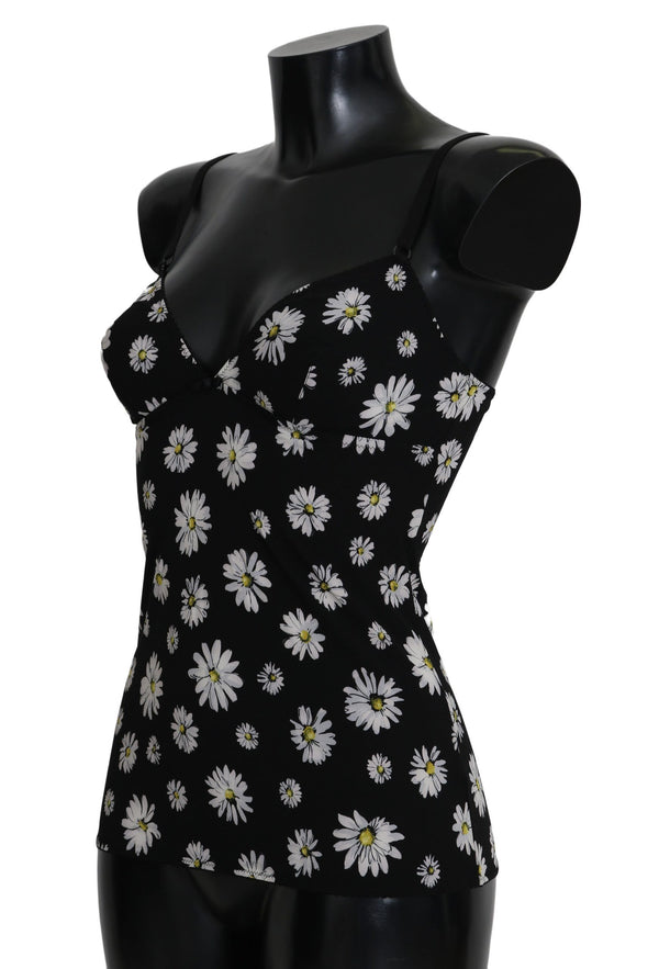 Dolce &amp; Gabbana Black Daisy Print -mekko Alusvaatteet Chemisole