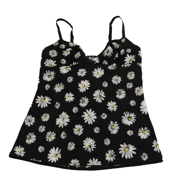 Dolce &amp; Gabbana Black Daisy Print -mekko Alusvaatteet Chemisole