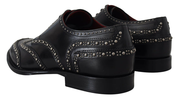 Dolce &amp; Gabbana Black Leather Derby Dress -nastalliset kengät