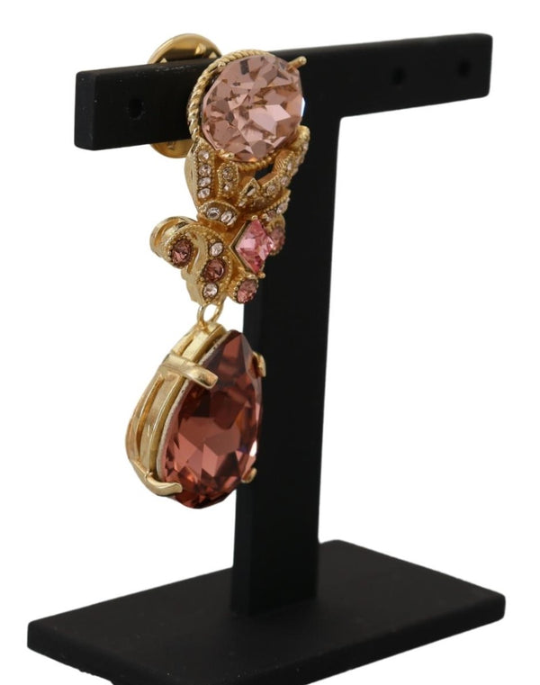 Dolce &amp; Gabbana kultasävyinen messinkikristallikoru, roikkuva rintaneula