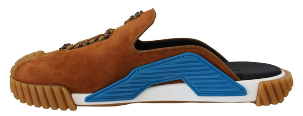 Dolce &amp; Gabbana Beige mokkanahka kristalliliukuhousut sandaalit tasaiset NS1-kengät