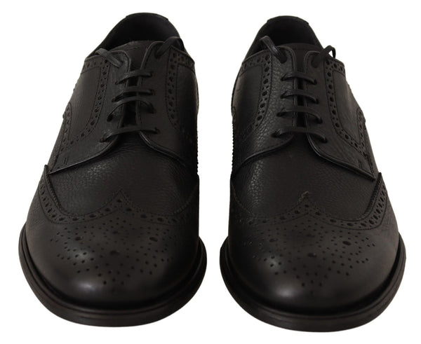 Dolce & Gabbana Elegant Black Leather Derby Wingtip Shoes