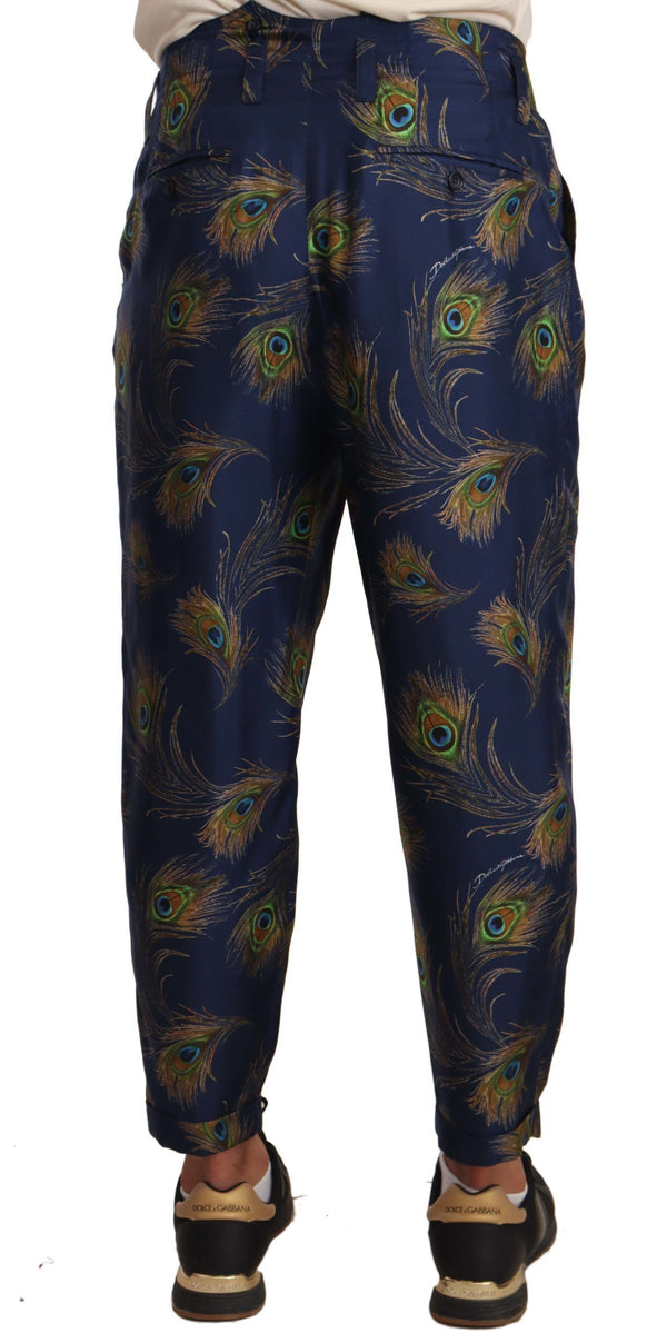 Dolce & Gabbana Exquisite Peacock Print Silk Trousers