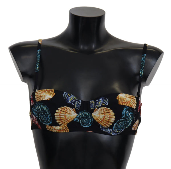 Dolce &amp; Gabbana Black Seashells Print Women Swimwear Bikini Topit