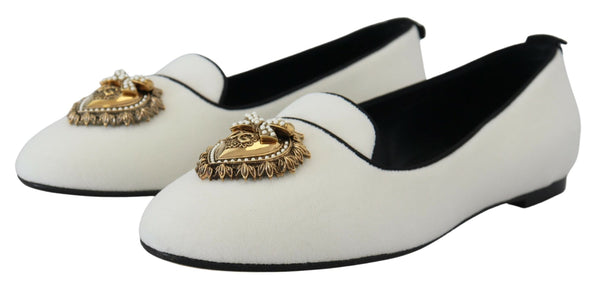 Dolce &amp; Gabbana White Velvet Slip Ons Loafers Flats -kengät