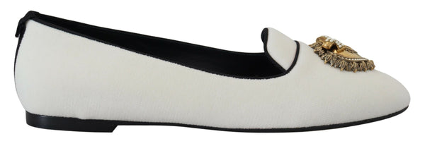 Dolce &amp; Gabbana White Velvet Slip Ons Loafers Flats -kengät