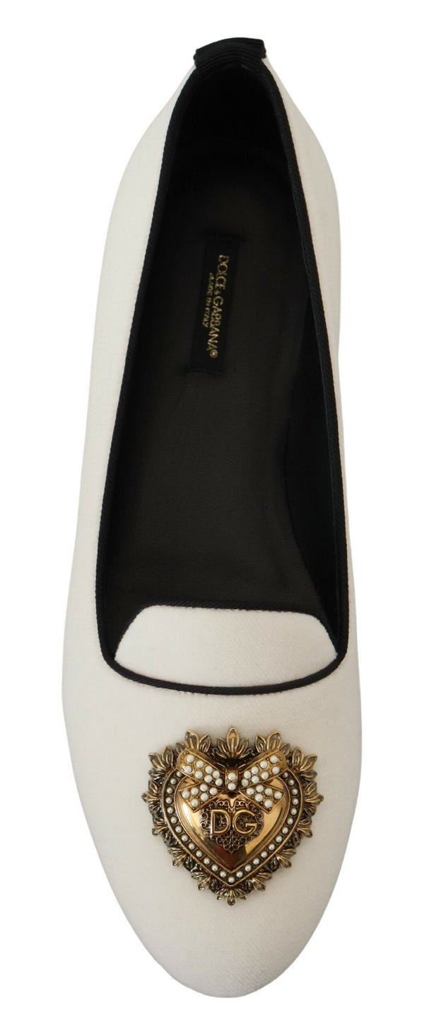 Dolce &amp; Gabbana White Velvet Slip Ons Loafers Flats -kengät