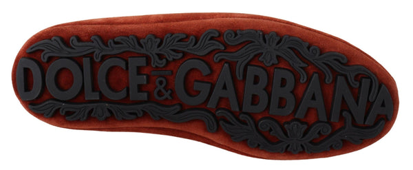 Dolce &amp; Gabbana Orange Leather Crystal Crown Loafers -kengät