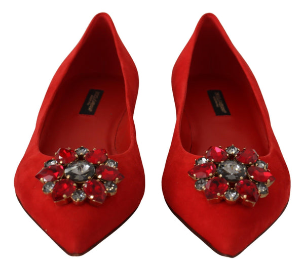 Dolce & Gabbana Crystal Embellished Red Suede Flats
