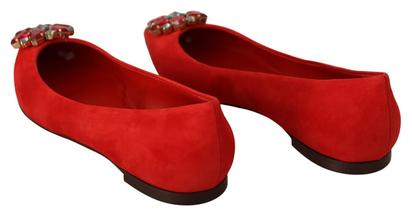 Dolce &amp; Gabbana Red Suede Crystals Loafers Flats Kengät