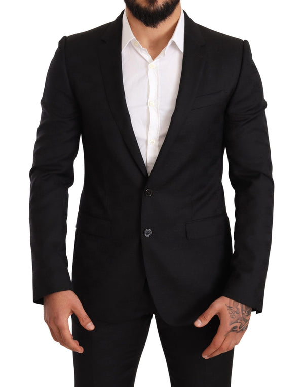 Dolce &amp; Gabbana Black Logo Wool Slim Fit 2-osainen MARTINI-puku