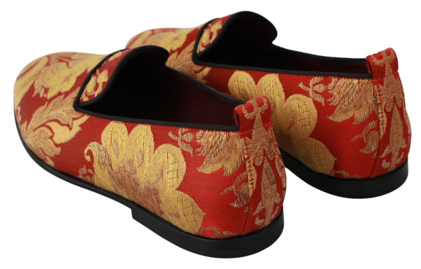 Dolce &amp; Gabbana Red Gold Brocade Tossut Loafers Kengät