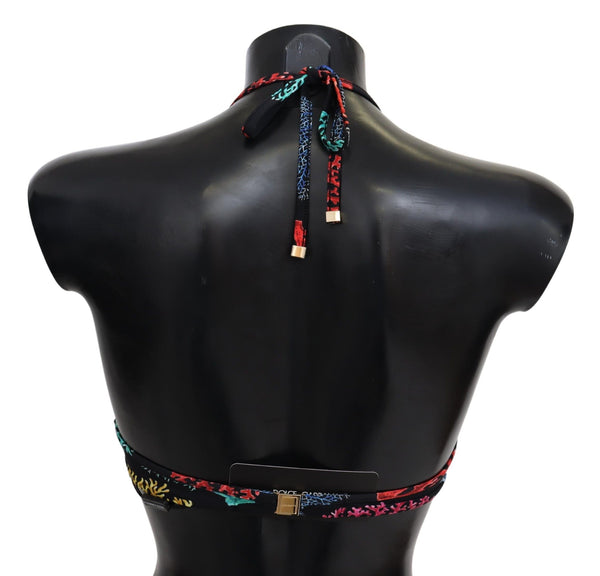 Dolce &amp; Gabbana Black Corals Print Women Beachwear Bikini Topit